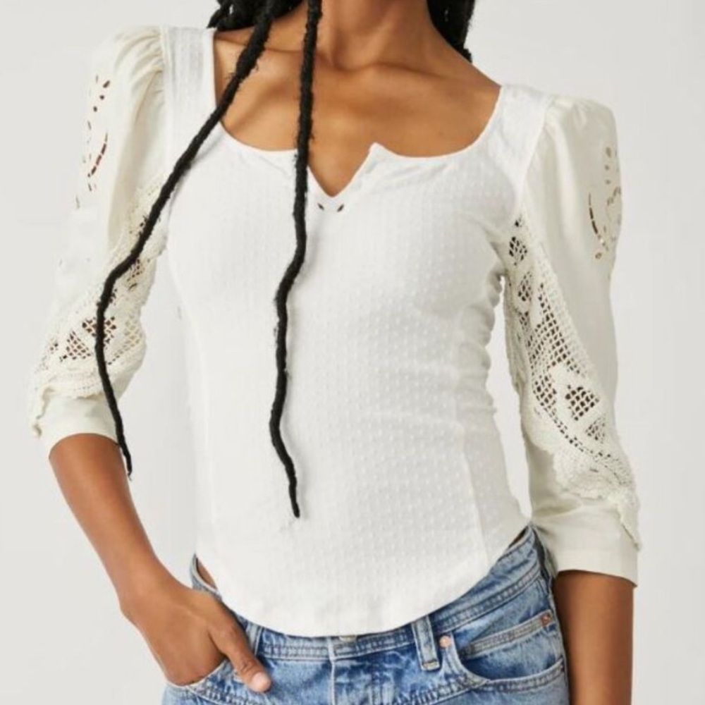 NWT Free People Lace Sleeve Women's Top
